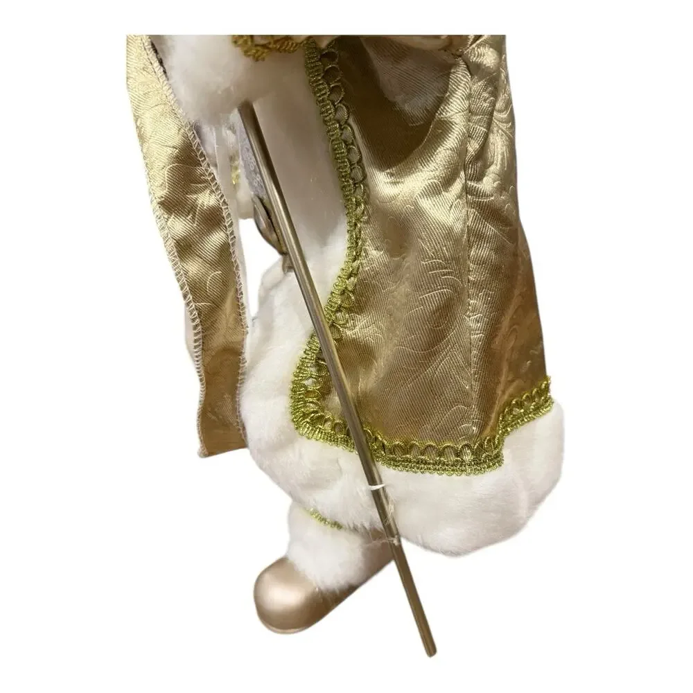 Christmas Santa Claus‎ Doll Gold White Staff Standing Tabletop Decor 19